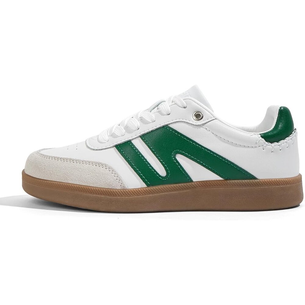 Women's White&green Classic Retro Gum Sole Fashion Fabric Sneakers Shoes
